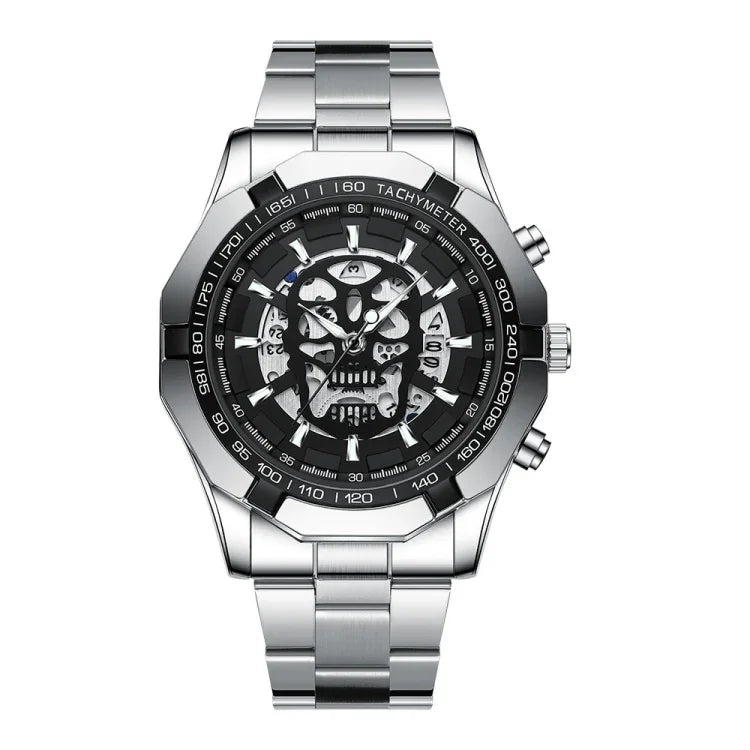 BINBOND S034 30M Wasserdichte Quarzuhr Totenkopf Skelett Leuchtuhr