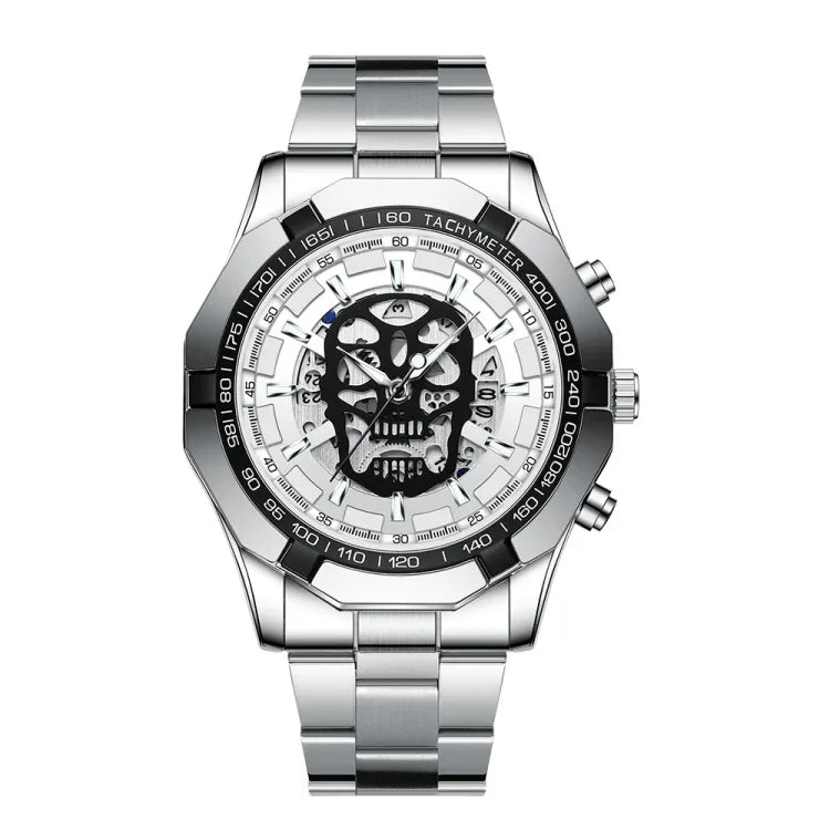 BINBOND S034 30M Wasserdichte Quarzuhr Totenkopf Skelett Leuchtuhr