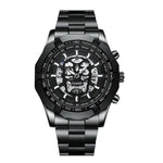 BINBOND S034 30M Wasserdichte Quarzuhr Totenkopf Skelett Leuchtuhr