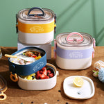Große ovale Unterteilte Tragbare Isolierte Bürolunchbox, 600ml (Edelstahl Blau), 600ml (Edelstahl Gelb), 600ml (Edelstahl Violett), 1.2L (Edelstahl Gelb), 1.2L (Edelstahl Violett), 600ml (Kunststoff Blau), 600ml (Kunststoff Gelb)