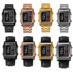 SKMEI 1868 Wasserdichte Herrenuhr mit quadratischer Doppelanzeige, Stil: Stahlband (Schwarz), Lederband (Schwarz), Stahlband (Roségold), Lederband (Roségold), Stahlband (Gold), Lederband (Gold), Stahlband (Silber), Lederband (Silber)