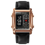 SKMEI 1868 Wasserdichte Herrenuhr mit quadratischer Doppelanzeige, Stil: Stahlband (Schwarz), Lederband (Schwarz), Stahlband (Roségold), Lederband (Roségold), Stahlband (Gold), Lederband (Gold), Stahlband (Silber), Lederband (Silber)