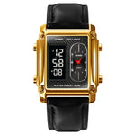 SKMEI 1868 Wasserdichte Herrenuhr mit quadratischer Doppelanzeige, Stil: Stahlband (Schwarz), Lederband (Schwarz), Stahlband (Roségold), Lederband (Roségold), Stahlband (Gold), Lederband (Gold), Stahlband (Silber), Lederband (Silber)