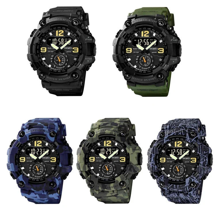 SKMEI 1637 Sport Digitalanzeige Outdoor Stoßfeste Herrenuhr aus Kunststoff mit großem Zifferblatt, Schwarz, Armeegrün, Blaue Tarnung, Armeegrüne Tarnung, Grau-Schwarz