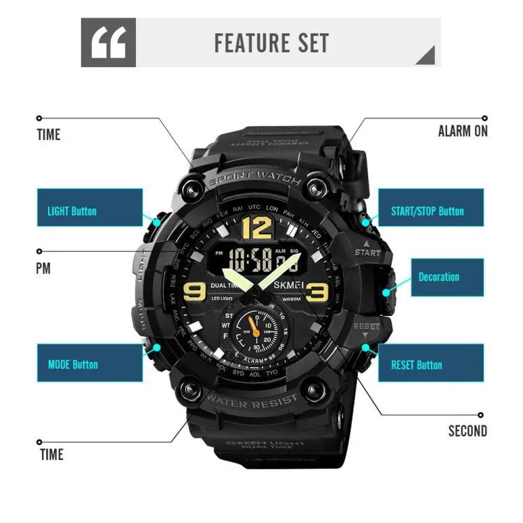 SKMEI 1637 Sport Digitalanzeige Outdoor Stoßfeste Herrenuhr aus Kunststoff mit großem Zifferblatt, Schwarz, Armeegrün, Blaue Tarnung, Armeegrüne Tarnung, Grau-Schwarz