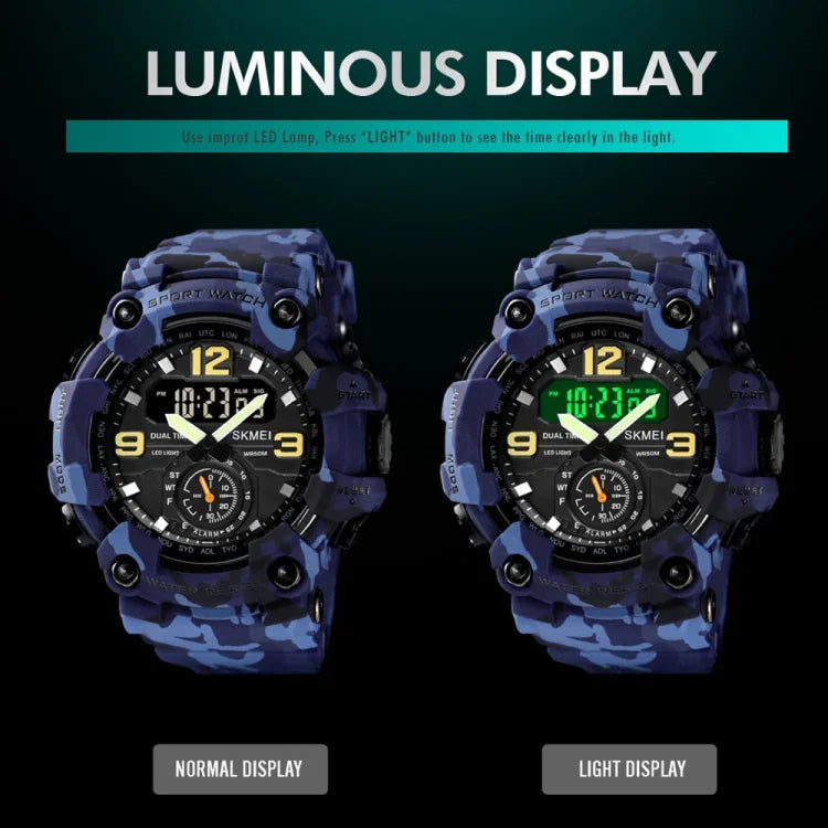 SKMEI 1637 Sport Digitalanzeige Outdoor Stoßfeste Herrenuhr aus Kunststoff mit großem Zifferblatt, Schwarz, Armeegrün, Blaue Tarnung, Armeegrüne Tarnung, Grau-Schwarz