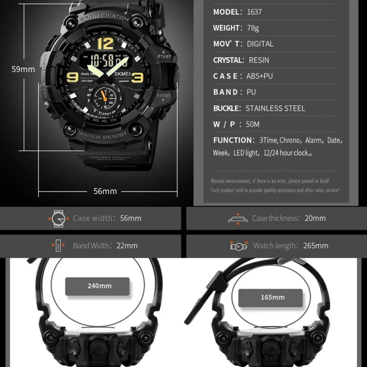SKMEI 1637 Sport Digitalanzeige Outdoor Stoßfeste Herrenuhr aus Kunststoff mit großem Zifferblatt, Schwarz, Armeegrün, Blaue Tarnung, Armeegrüne Tarnung, Grau-Schwarz