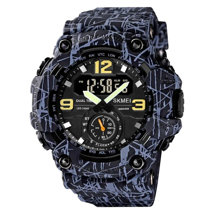 SKMEI 1637 Sport Digitalanzeige Outdoor Stoßfeste Herrenuhr aus Kunststoff mit großem Zifferblatt, Schwarz, Armeegrün, Blaue Tarnung, Armeegrüne Tarnung, Grau-Schwarz