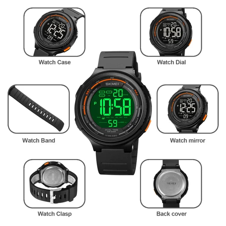 SKMEI 1841 Outdoor Sport Schüler Wasserdichte Leuchtende Countdown-Uhr, 1841 Schwarz, 1841 Hellgrau