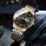 BINBOND B2077 30M Wasserdichte Quarz Leuchtende Uhr Schmetterlingsschließe Herren Stahlband Uhr