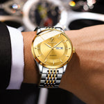 BINBOND B2077 30M Wasserdichte Quarz Leuchtende Uhr Schmetterlingsschließe Herren Stahlband Uhr
