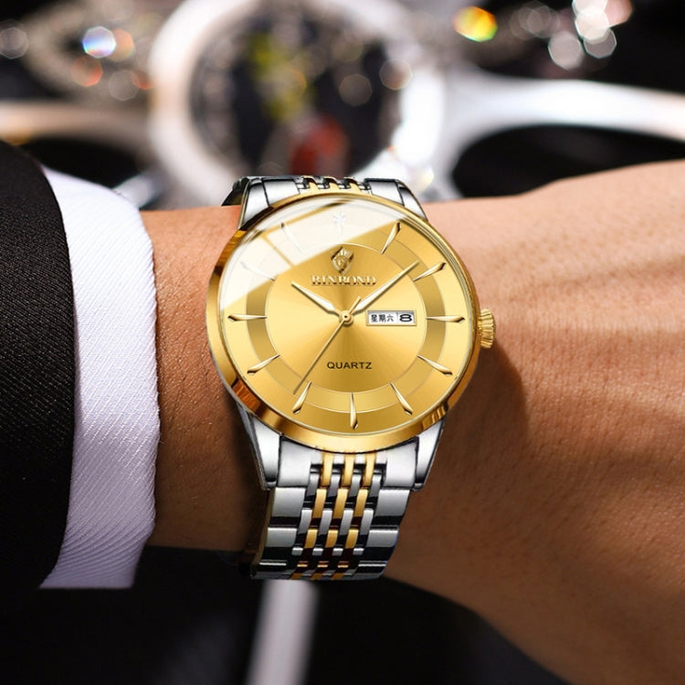 BINBOND B2077 30M Wasserdichte Quarz Leuchtende Uhr Schmetterlingsschließe Herren Stahlband Uhr