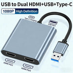 USB 3.0 zu Dual HDMI, USB, USB-C / Typ-C Hochauflösender Konverter 4K USB Bildschirmverlängerer, USB 3.0 zu Dual HDMI