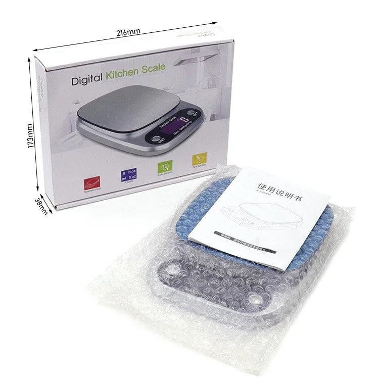Kleine multifunktionale Küchenwaage, hochpräzise elektronische Waage mit LCD-Digitalanzeige, 3 kg/ 0,1 g, 5 kg/ 0,1 g, 10 kg/ 1 g