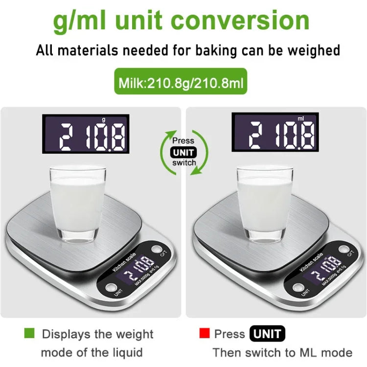 Kleine multifunktionale Küchenwaage, hochpräzise elektronische Waage mit LCD-Digitalanzeige, 3 kg/ 0,1 g, 5 kg/ 0,1 g, 10 kg/ 1 g