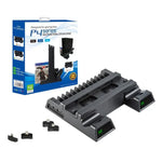 Lüfterständer für PS4 / PS4 Slim / PS4 Pro, vertikaler Konsolenständer mit Dual-Controller-Ladegerät, JL-P1908
