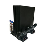 Lüfterständer für PS4 / PS4 Slim / PS4 Pro, vertikaler Konsolenständer mit Dual-Controller-Ladegerät, JL-P1908