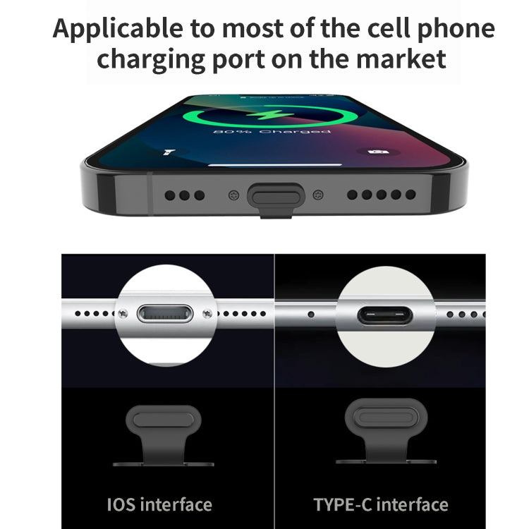 10 Stück Handy Ladeanschluss Silikon Staubschutz Stopfen Rückseitig Klebend Verlustsicher Abdeckung, 8 Pin, USB-C/Type-C