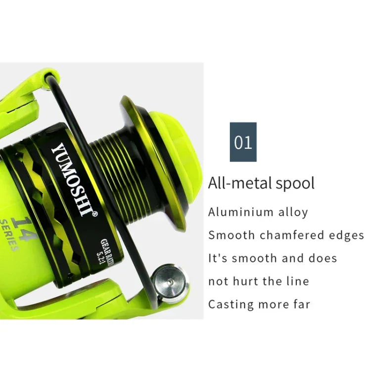 Spinnrolle mit Metall-Drahtbecher, YUMOSHI OE2000 (Grün), YUMOSHI OE3000 (Grün), YUMOSHI OE4000 (Grün), YUMOSHI OE5000 (Grün), YUMOSHI OE6000 (Grün), YUMOSHI OE7000 (Grün)