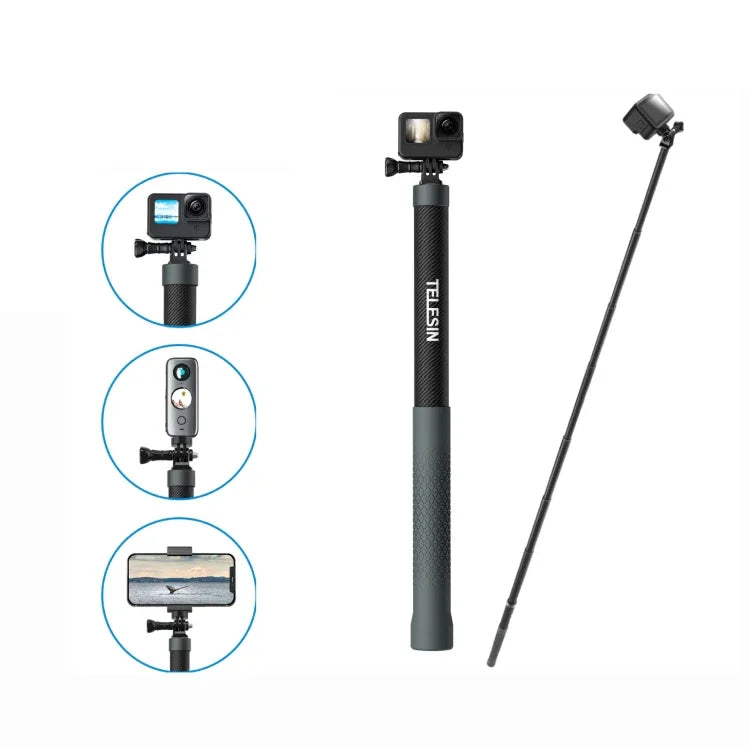TELESIN 3M Carbonfaser-Selfie-Stick-Monopod mit 1/4-Zoll-Schraube für Action-Kameras, 3 m