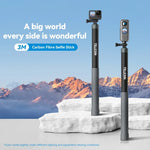 TELESIN 3M Carbonfaser-Selfie-Stick-Monopod mit 1/4-Zoll-Schraube für Action-Kameras, 3 m