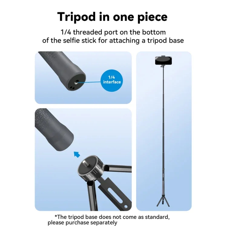 TELESIN 3M Carbonfaser-Selfie-Stick-Monopod mit 1/4-Zoll-Schraube für Action-Kameras, 3 m
