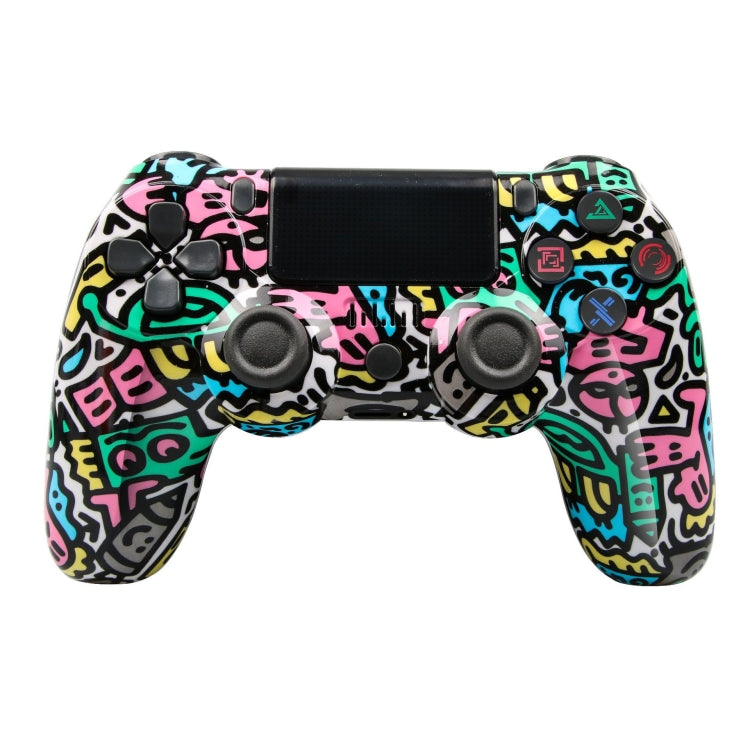 Für PS4 Kabelloser Bluetooth Gamecontroller mit Lichtleiste Dual-Vibrations-Gamepad, Weiß, Schwarz, Rot, Blau, Grün, Rosarot, Buchstabe, Linie, Feuergeist, Cartoon, Hulk, Skelett, Zahnrad, Blitz, Flamme, Wolke, Ausbruch, Holzmaserung, Sternrot