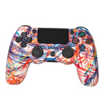Für PS4 Kabelloser Bluetooth Gamecontroller mit Lichtleiste Dual-Vibrations-Gamepad, Weiß, Schwarz, Rot, Blau, Grün, Rosarot, Buchstabe, Linie, Feuergeist, Cartoon, Hulk, Skelett, Zahnrad, Blitz, Flamme, Wolke, Ausbruch, Holzmaserung, Sternrot