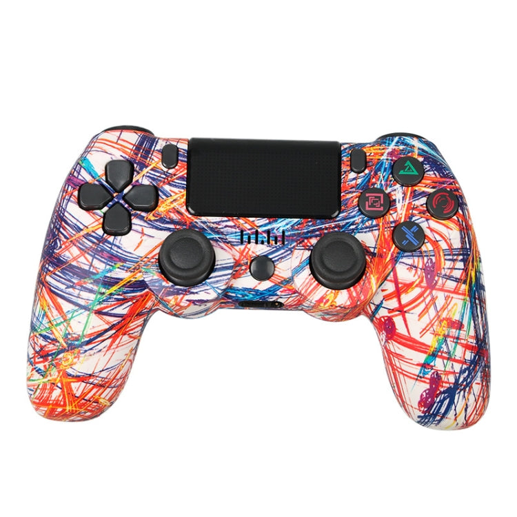 Für PS4 Kabelloser Bluetooth Gamecontroller mit Lichtleiste Dual-Vibrations-Gamepad, Weiß, Schwarz, Rot, Blau, Grün, Rosarot, Buchstabe, Linie, Feuergeist, Cartoon, Hulk, Skelett, Zahnrad, Blitz, Flamme, Wolke, Ausbruch, Holzmaserung, Sternrot