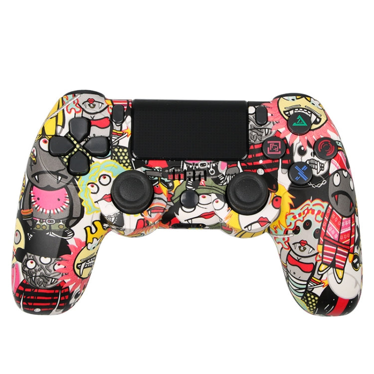 Für PS4 Kabelloser Bluetooth Gamecontroller mit Lichtleiste Dual-Vibrations-Gamepad, Weiß, Schwarz, Rot, Blau, Grün, Rosarot, Buchstabe, Linie, Feuergeist, Cartoon, Hulk, Skelett, Zahnrad, Blitz, Flamme, Wolke, Ausbruch, Holzmaserung, Sternrot