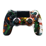 Für PS4 Kabelloser Bluetooth Gamecontroller mit Lichtleiste Dual-Vibrations-Gamepad, Weiß, Schwarz, Rot, Blau, Grün, Rosarot, Buchstabe, Linie, Feuergeist, Cartoon, Hulk, Skelett, Zahnrad, Blitz, Flamme, Wolke, Ausbruch, Holzmaserung, Sternrot