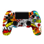 Für PS4 Kabelloser Bluetooth Gamecontroller mit Lichtleiste Dual-Vibrations-Gamepad, Weiß, Schwarz, Rot, Blau, Grün, Rosarot, Buchstabe, Linie, Feuergeist, Cartoon, Hulk, Skelett, Zahnrad, Blitz, Flamme, Wolke, Ausbruch, Holzmaserung, Sternrot