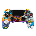 Für PS4 Kabelloser Bluetooth Gamecontroller mit Lichtleiste Dual-Vibrations-Gamepad, Weiß, Schwarz, Rot, Blau, Grün, Rosarot, Buchstabe, Linie, Feuergeist, Cartoon, Hulk, Skelett, Zahnrad, Blitz, Flamme, Wolke, Ausbruch, Holzmaserung, Sternrot