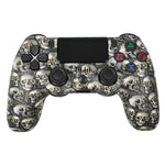 Für PS4 Kabelloser Bluetooth Gamecontroller mit Lichtleiste Dual-Vibrations-Gamepad, Weiß, Schwarz, Rot, Blau, Grün, Rosarot, Buchstabe, Linie, Feuergeist, Cartoon, Hulk, Skelett, Zahnrad, Blitz, Flamme, Wolke, Ausbruch, Holzmaserung, Sternrot