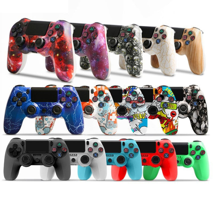 Für PS4 Kabelloser Bluetooth Gamecontroller mit Lichtleiste Dual-Vibrations-Gamepad, Weiß, Schwarz, Rot, Blau, Grün, Rosarot, Buchstabe, Linie, Feuergeist, Cartoon, Hulk, Skelett, Zahnrad, Blitz, Flamme, Wolke, Ausbruch, Holzmaserung, Sternrot