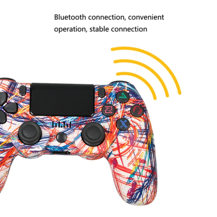 Für PS4 Kabelloser Bluetooth Gamecontroller mit Lichtleiste Dual-Vibrations-Gamepad, Weiß, Schwarz, Rot, Blau, Grün, Rosarot, Buchstabe, Linie, Feuergeist, Cartoon, Hulk, Skelett, Zahnrad, Blitz, Flamme, Wolke, Ausbruch, Holzmaserung, Sternrot