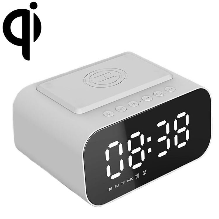 BT510 15W LED-Uhr mit kabelloser Ladefunktion, Bluetooth-Lautsprecher, multifunktionaler Smart-Spiegelwecker mit Audio, BT510 (Weiß), BT510 (Eisenschwarz)