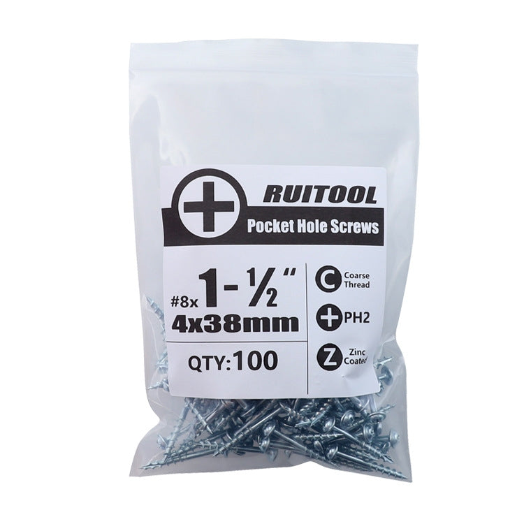 RUITOOL ST4 100 Stk. Holzbearbeitungs-Schräglochschrauben, Halb-Gewinde-Blechschrauben mit Kreuzschlitz, 25mm, 32mm, 38mm, 50mm, 63mm
