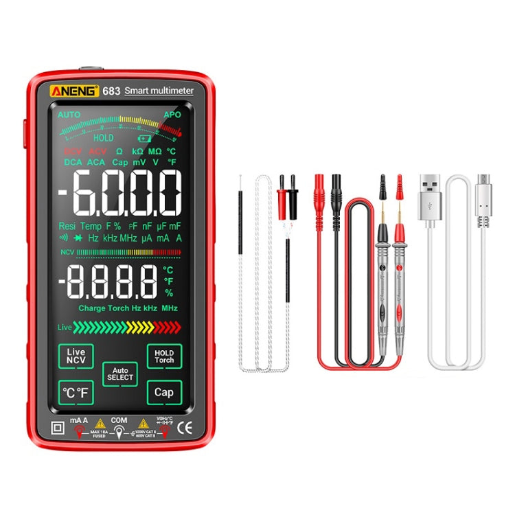 ANENG 683 Smart-Touchscreen Automatischer Messbereich Wiederaufladbares Multimeter, 683 Rot, 683 Schwarz