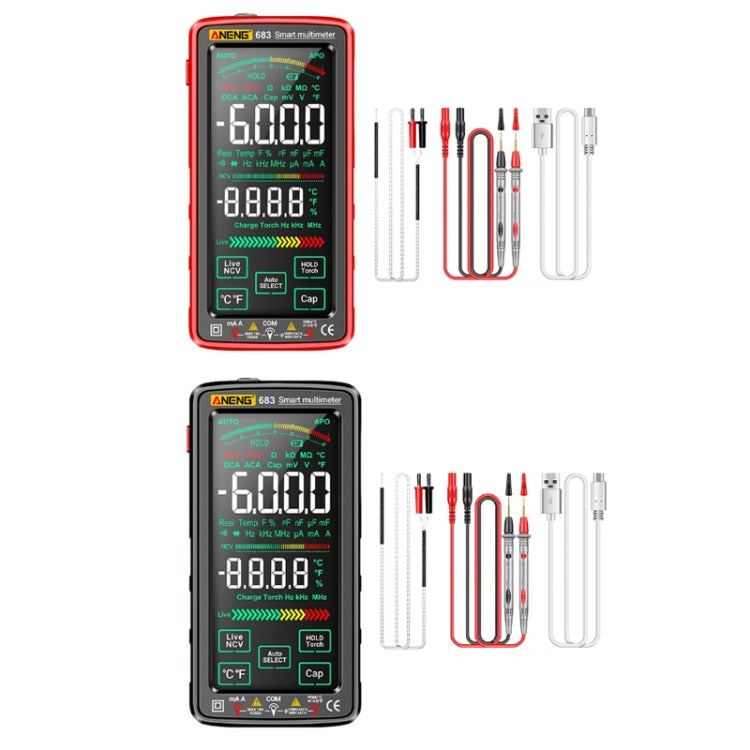 ANENG 683 Smart-Touchscreen Automatischer Messbereich Wiederaufladbares Multimeter, 683 Rot, 683 Schwarz
