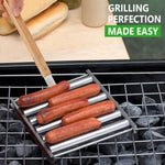 Hot Dog Würstchen Grill Edelstahl Holzgriff BBQ Rost Küchenhelfer, Hot Dog Würstchen Grill