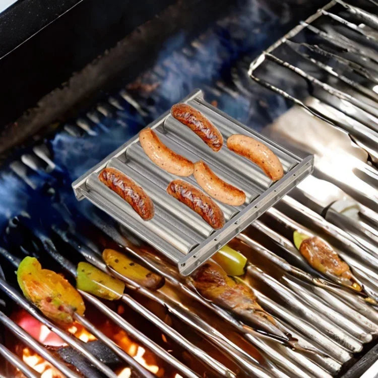 Hot Dog Würstchen Grill Edelstahl Holzgriff BBQ Rost Küchenhelfer, Hot Dog Würstchen Grill