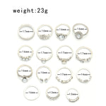 15 Stk./Set Wassertropfen Herz Hohl Diamant Gelenkring, 15 Stk./Set 4869