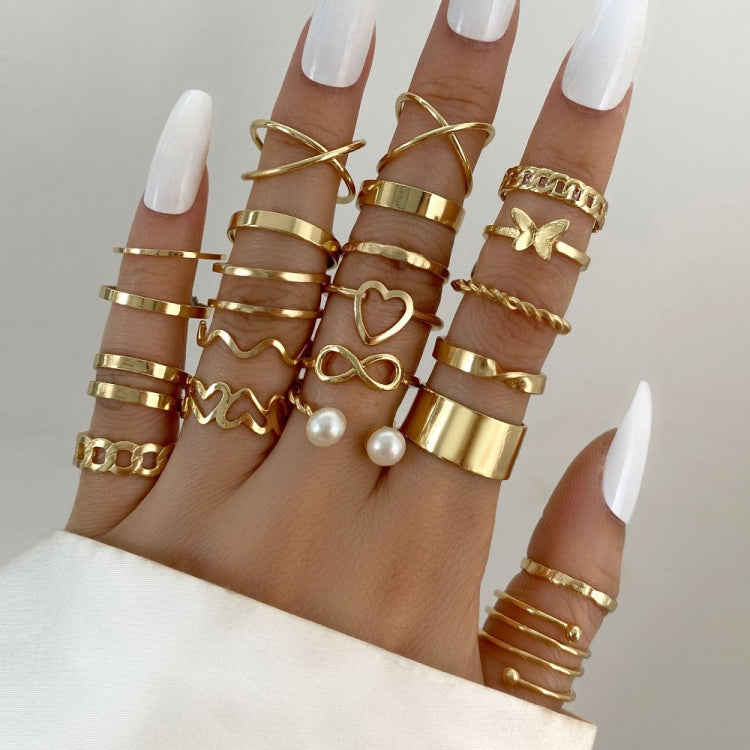 22 Stk./Set Herz Schmetterling Gelenk Offener Ring, 22 Stk./Set Gold 7161, 22 Stk./Set Silber 6699