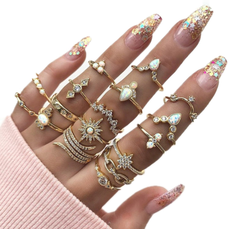 17-teiliges Set Boho Legierungsring mit Diamanten