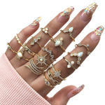 17-teiliges Set Boho Legierungsring mit Diamanten