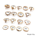 17-teiliges Set Boho Legierungsring mit Diamanten