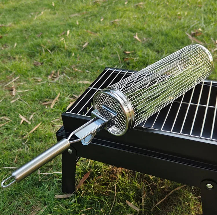 Upgrade Mit Griff BBQ Käfig Edelstahl Grillkorb, 30cm+Griff 18cm