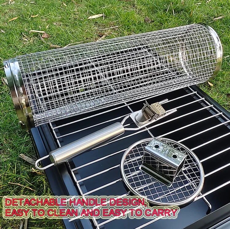 Upgrade Mit Griff BBQ Käfig Edelstahl Grillkorb, 30cm+Griff 18cm