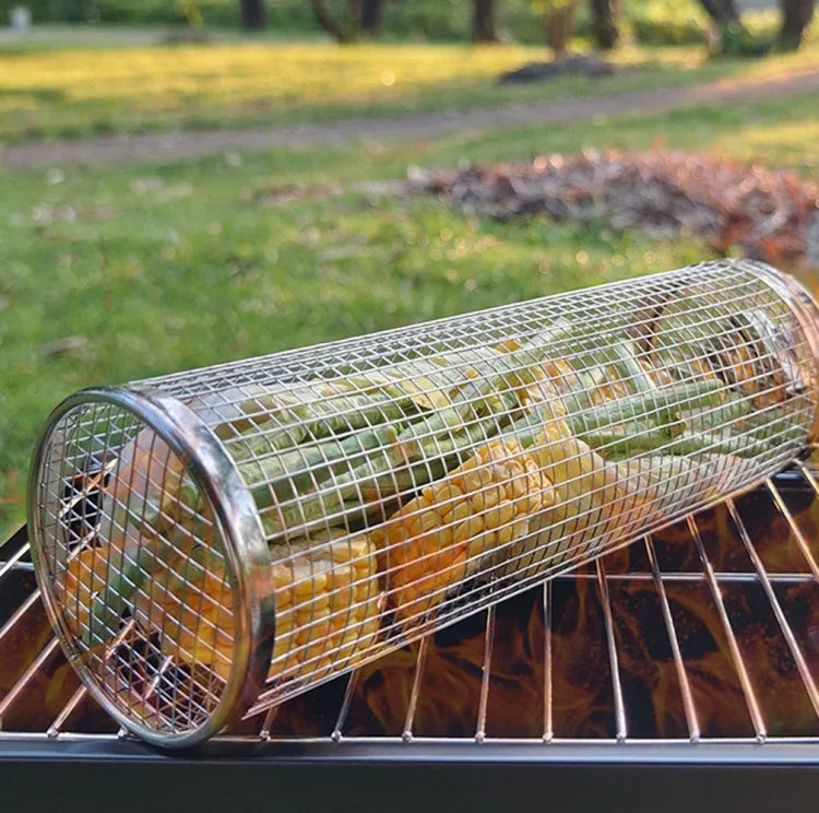 Upgrade Mit Griff BBQ Käfig Edelstahl Grillkorb, 30cm+Griff 18cm